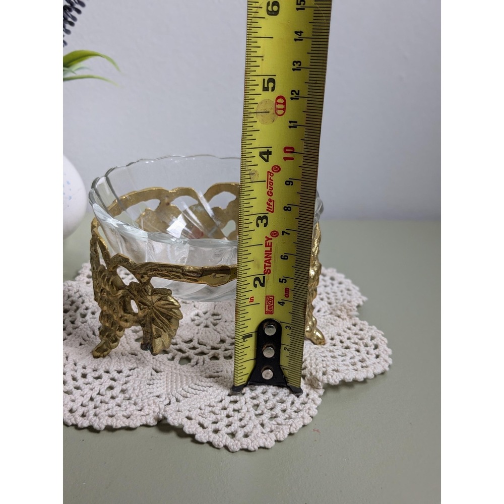 Vintage Crystal Bowl with‎ Brass Grape Stand, Made in India, Hollywood Regency - Picture 6 of 9